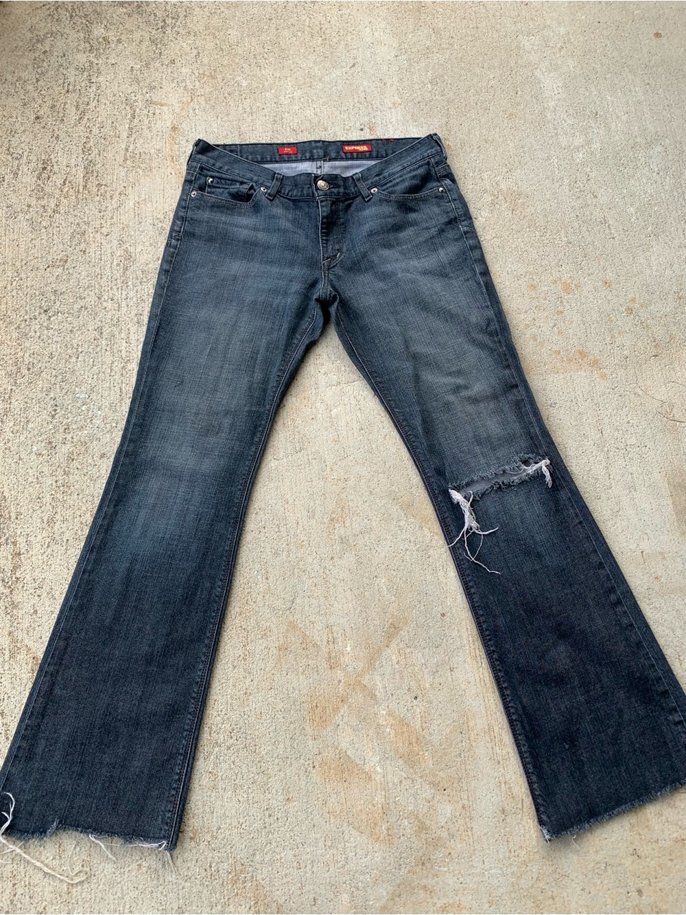 Express Men's Black Distressed Bootcut Jeans